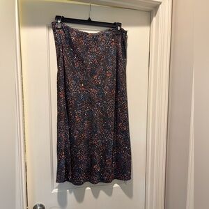 Time and Tru Navy Floral Print Midi Skirt with Rust & Light Blue Accents